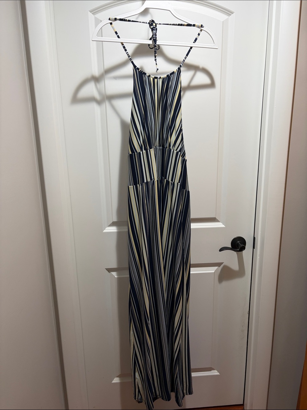 Max & Cleo Navy and Cream Striped Halter Maxi Dress